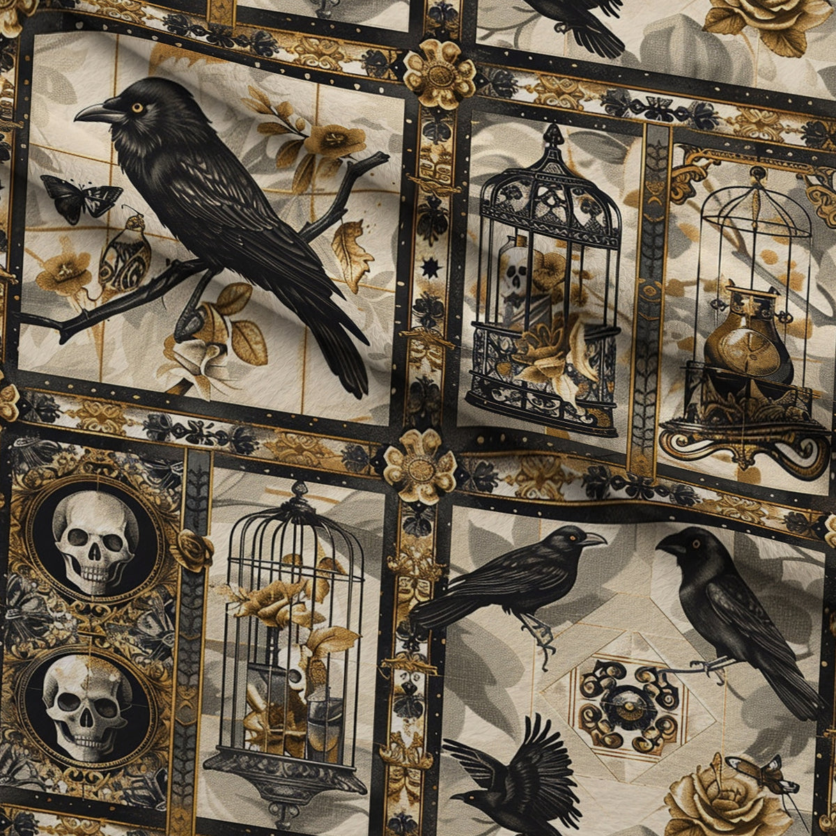 Raven's Curiosities Pattern 2 Minky Fabric — plush minky folded close-up preview (mv-minky-v1:lying)