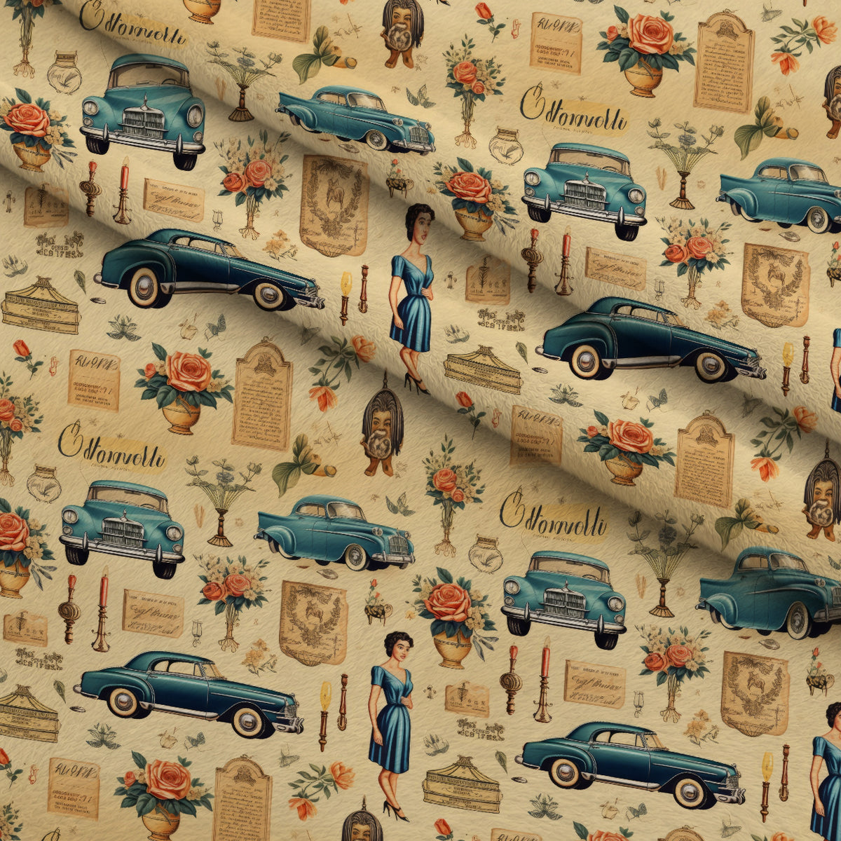 Retro Keepsakes Pattern 26 Minky Fabric — plush minky folded close-up preview (mv-minky-v1:lying)