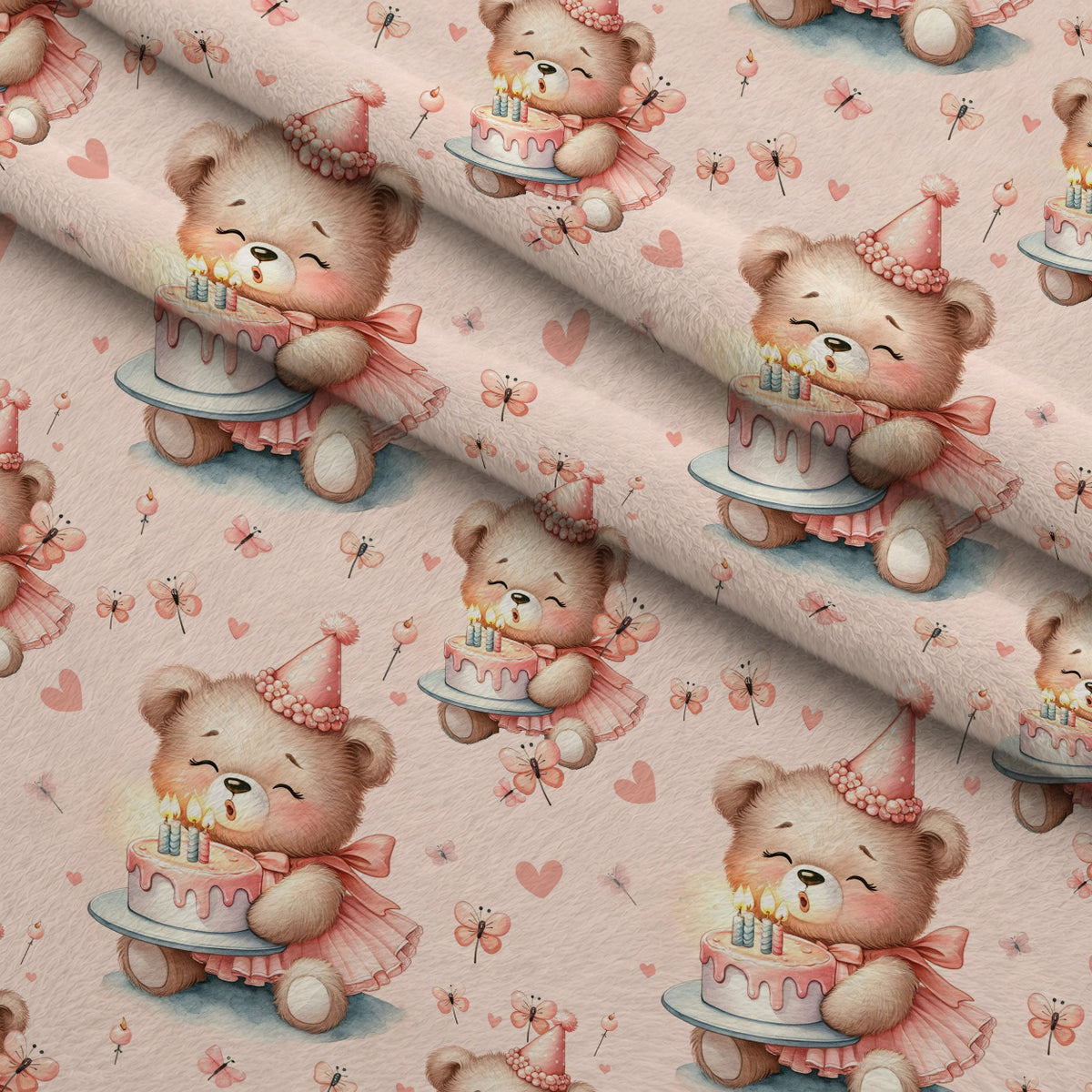 Rosy Balloon Cubs Pattern 1 Minky Fabric — plush minky folded close-up preview (mv-minky-v1:lying)