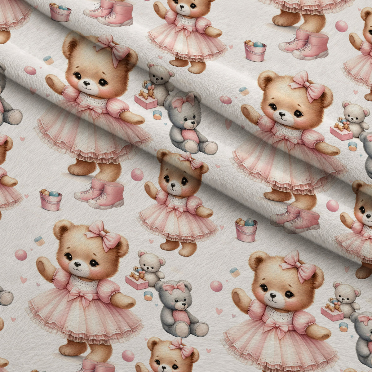 Rosy Balloon Cubs Pattern 10 Minky Fabric — plush minky folded close-up preview (mv-minky-v1:lying)