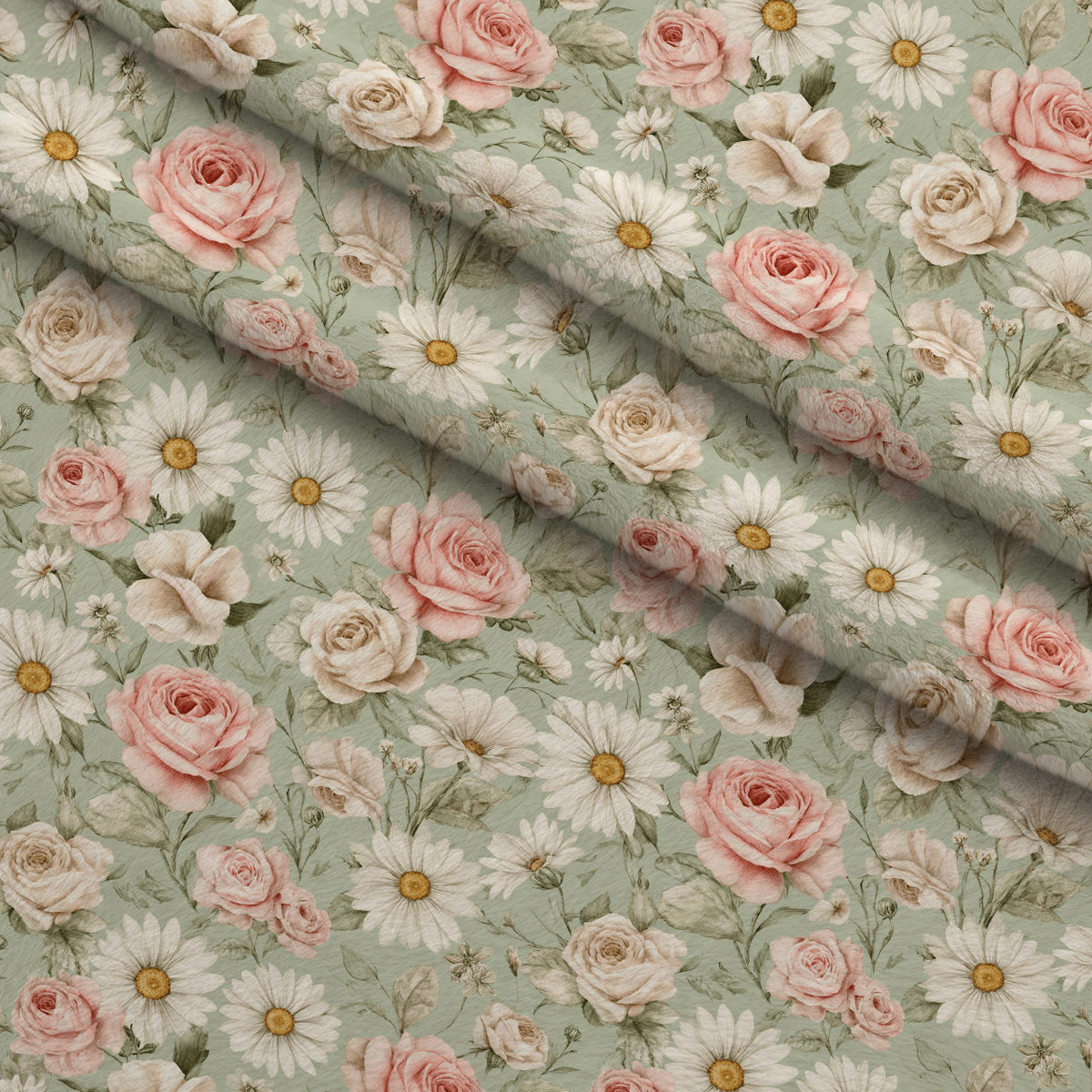 Sage Rose Garden Pattern 1 Minky Fabric — plush minky folded close-up preview (mv-minky-v1:lying)
