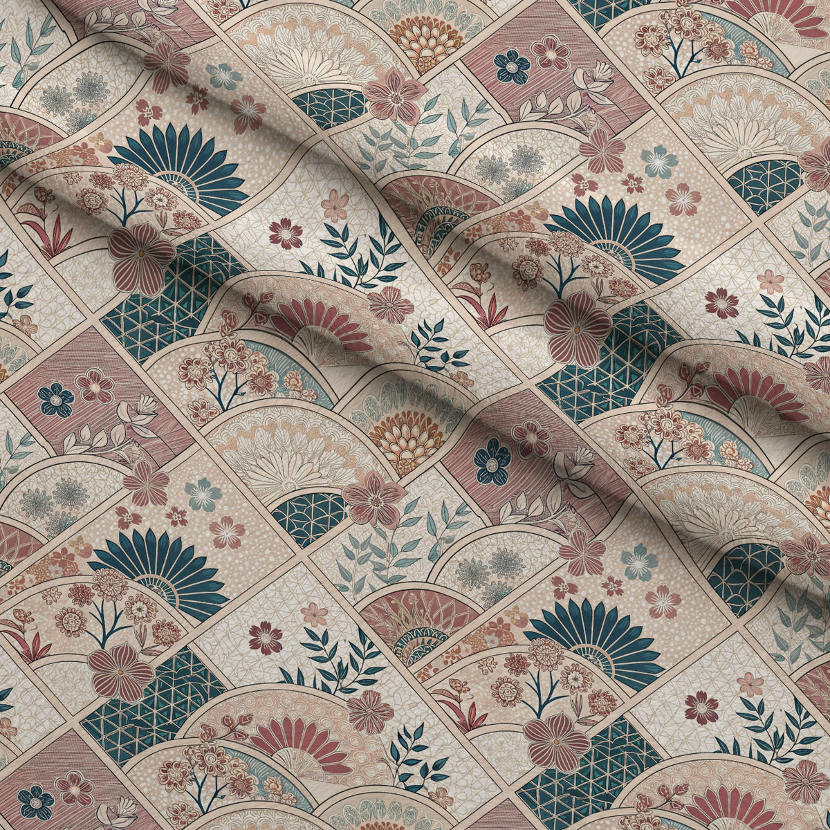 Sakura Fan Patchwork Pattern 10 Minky Fabric — plush minky folded close-up preview (mv-minky-v1:lying)