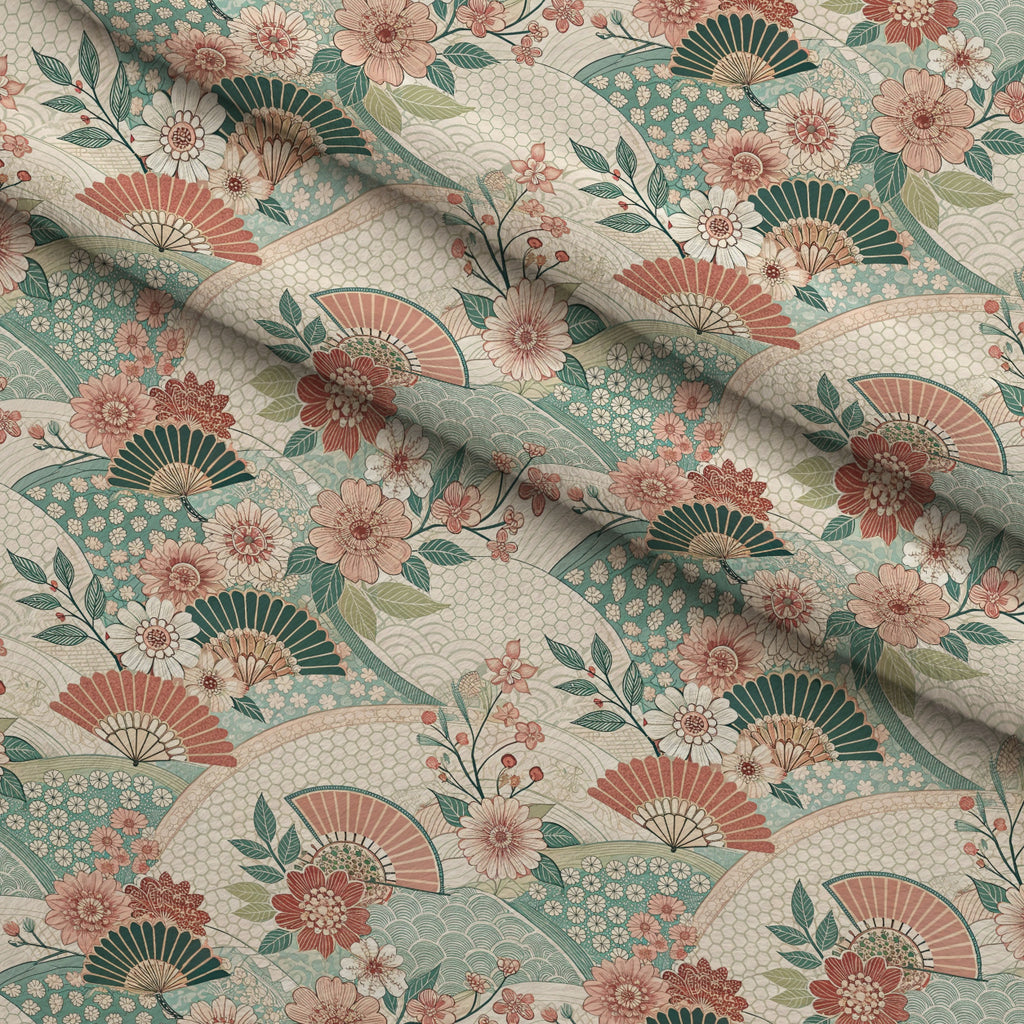 Sakura Fan Patchwork Pattern 2 Minky Fabric — plush minky folded close-up preview (mv-minky-v1:lying)