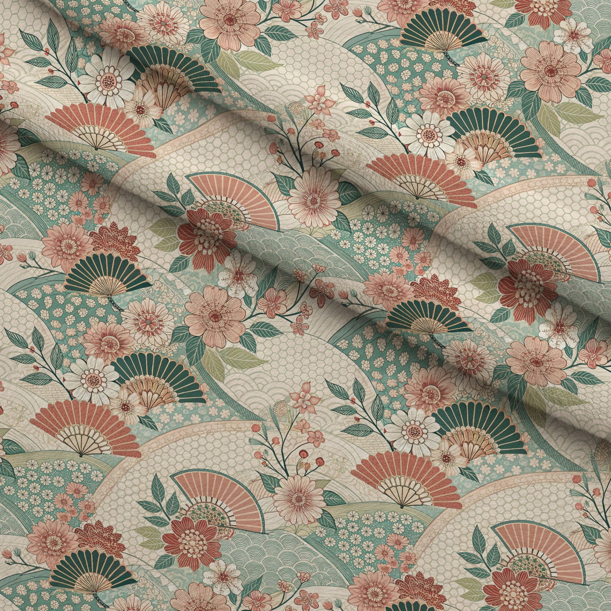 Sakura Fan Patchwork Pattern 2 Minky Fabric — plush minky folded close-up preview (mv-minky-v1:lying)