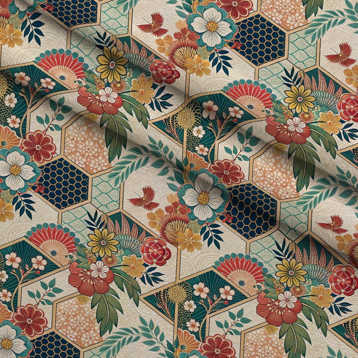 Sakura Fan Patchwork Pattern 4 Minky Fabric — plush minky folded close-up preview (mv-minky-v1:lying)