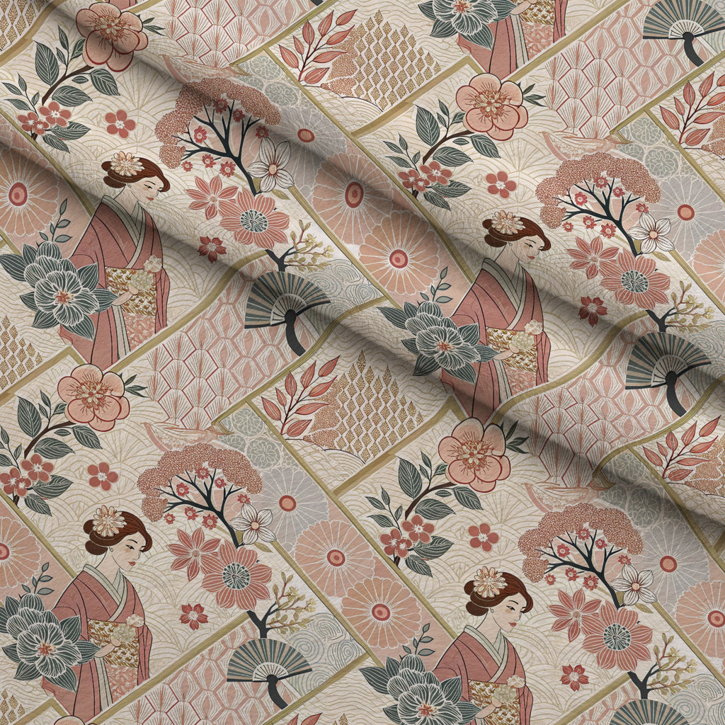 Sakura Fan Patchwork Pattern 5 Minky Fabric — plush minky folded close-up preview (mv-minky-v1:lying)