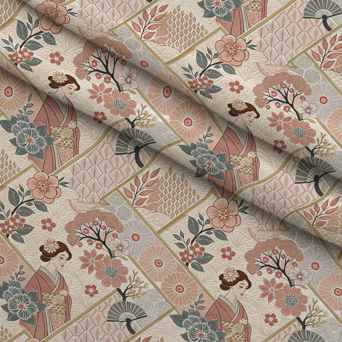 Sakura Fan Patchwork Pattern 5 Minky Fabric — plush minky folded close-up preview (mv-minky-v1:lying)
