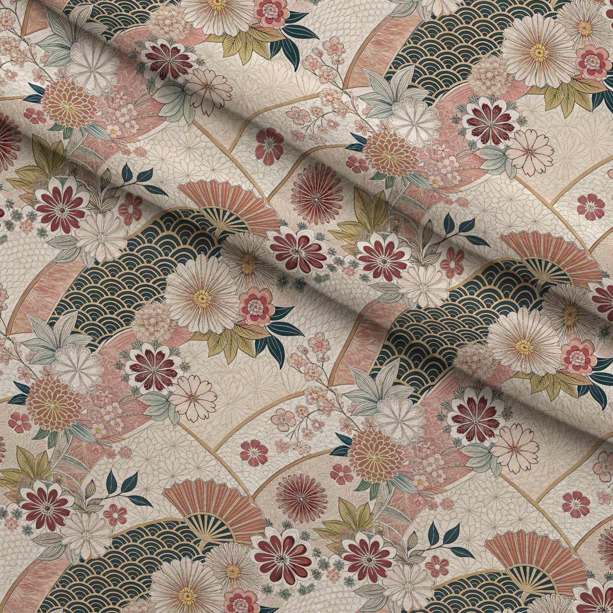 Sakura Fan Patchwork Pattern 6 Minky Fabric — plush minky folded close-up preview (mv-minky-v1:lying)