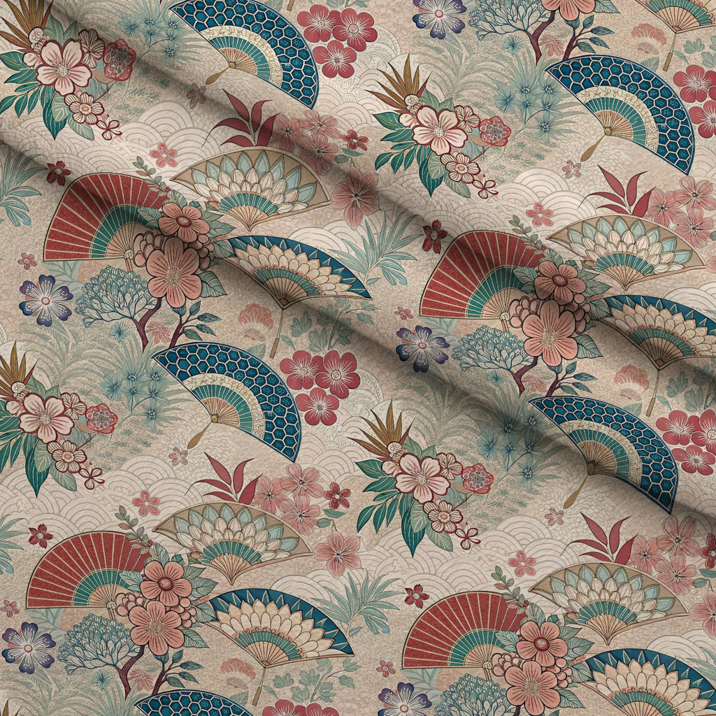 Sakura Fan Patchwork Pattern 7 Minky Fabric — plush minky folded close-up preview (mv-minky-v1:lying)