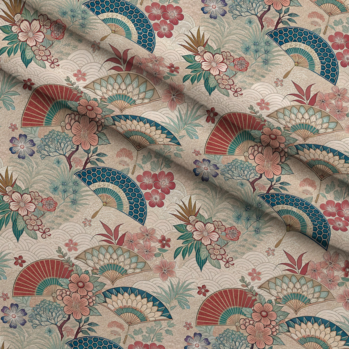Sakura Fan Patchwork Pattern 7 Minky Fabric — plush minky folded close-up preview (mv-minky-v1:lying)
