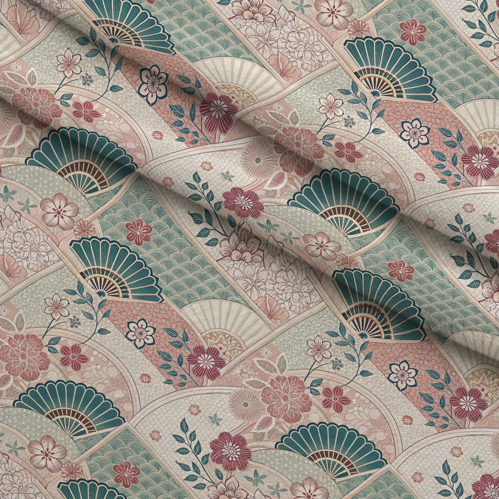 Sakura Fan Patchwork Pattern 8 Minky Fabric — plush minky folded close-up preview (mv-minky-v1:lying)