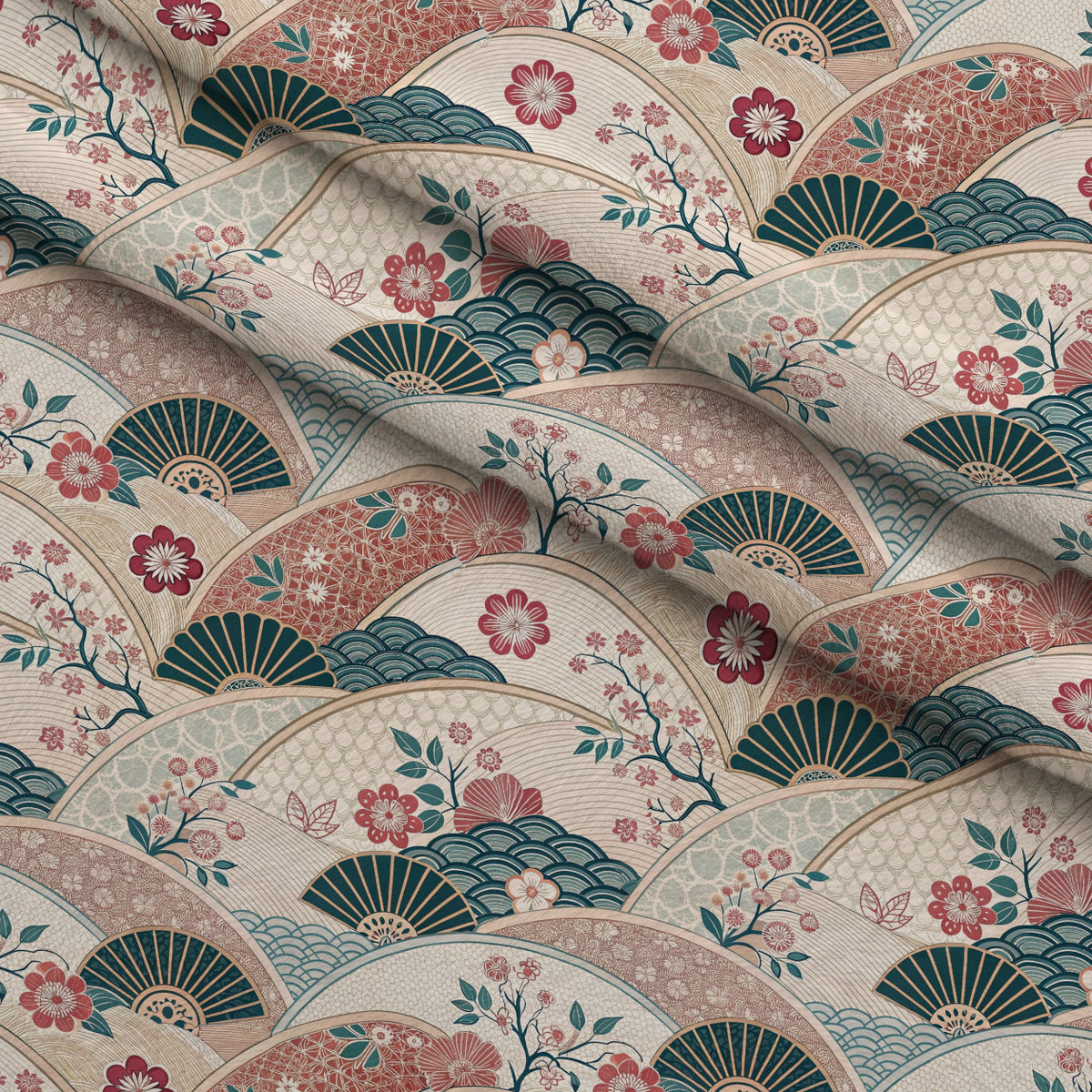 Sakura Fan Patchwork Pattern 9 Minky Fabric — plush minky folded close-up preview (mv-minky-v1:lying)