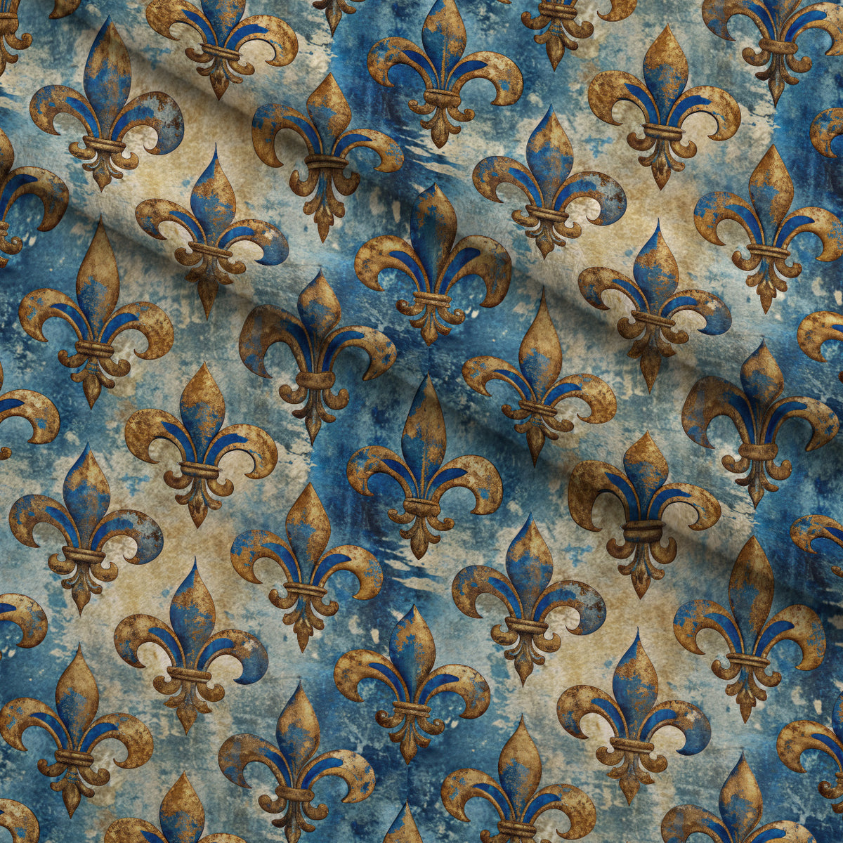 Sapphire Gilded Flourish Pattern 2 Minky Fabric — plush minky folded close-up preview (mv-minky-v1:lying)