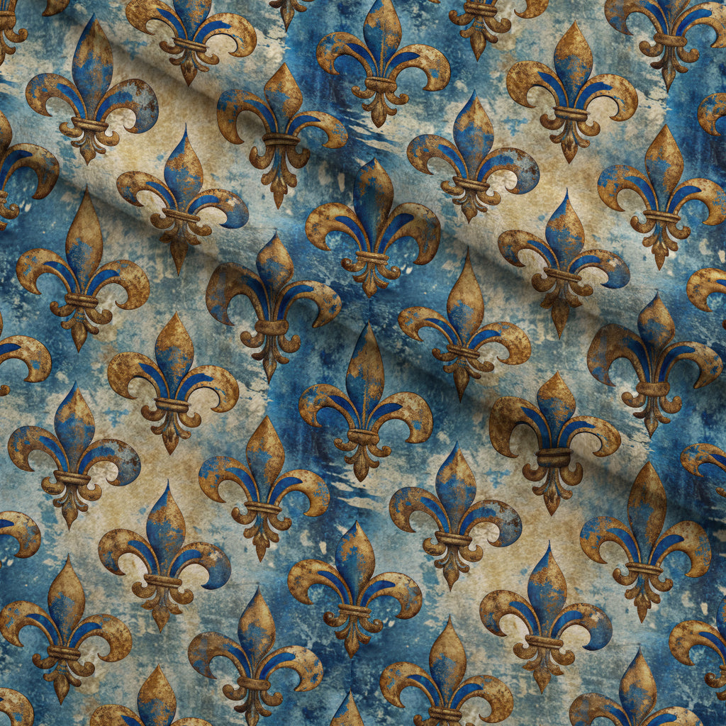 Sapphire Gilded Flourish Pattern 3 Minky Fabric — plush minky folded close-up preview (mv-minky-v1:lying)