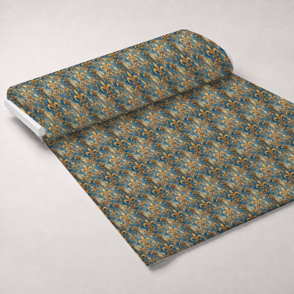 Sapphire Gilded Flourish Pattern 5 Minky Fabric — plush minky unrolled bolt preview (mv-minky-v1:bolt)