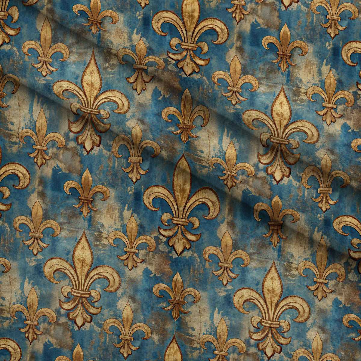 Sapphire Gilded Flourish Pattern 5 Minky Fabric — plush minky folded close-up preview (mv-minky-v1:lying)