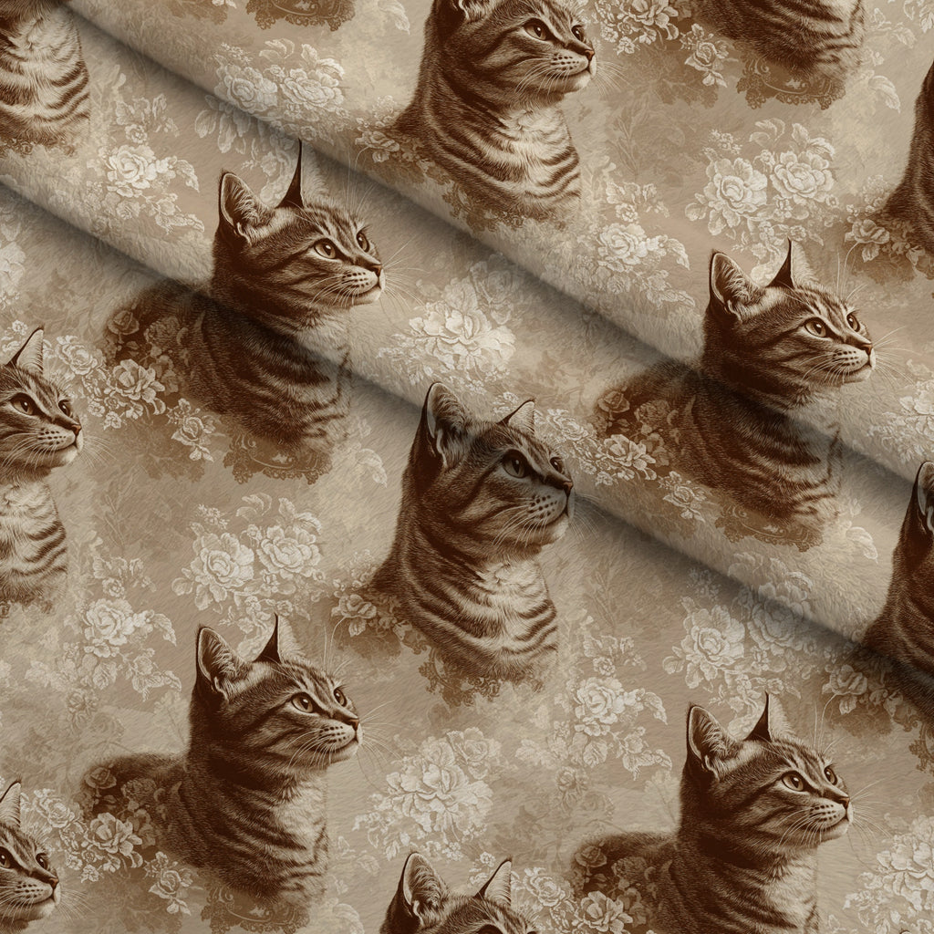 Sepia Kitten Toile Pattern 13 Minky Fabric — plush minky folded close-up preview (mv-minky-v1:lying)