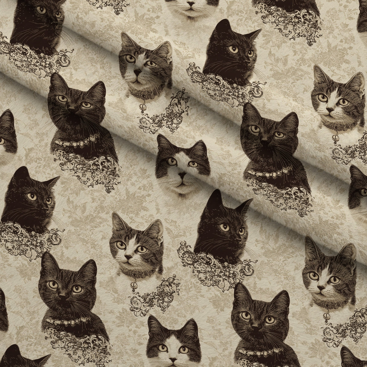 Sepia Kitten Toile Pattern 2 Minky Fabric — plush minky folded close-up preview (mv-minky-v1:lying)