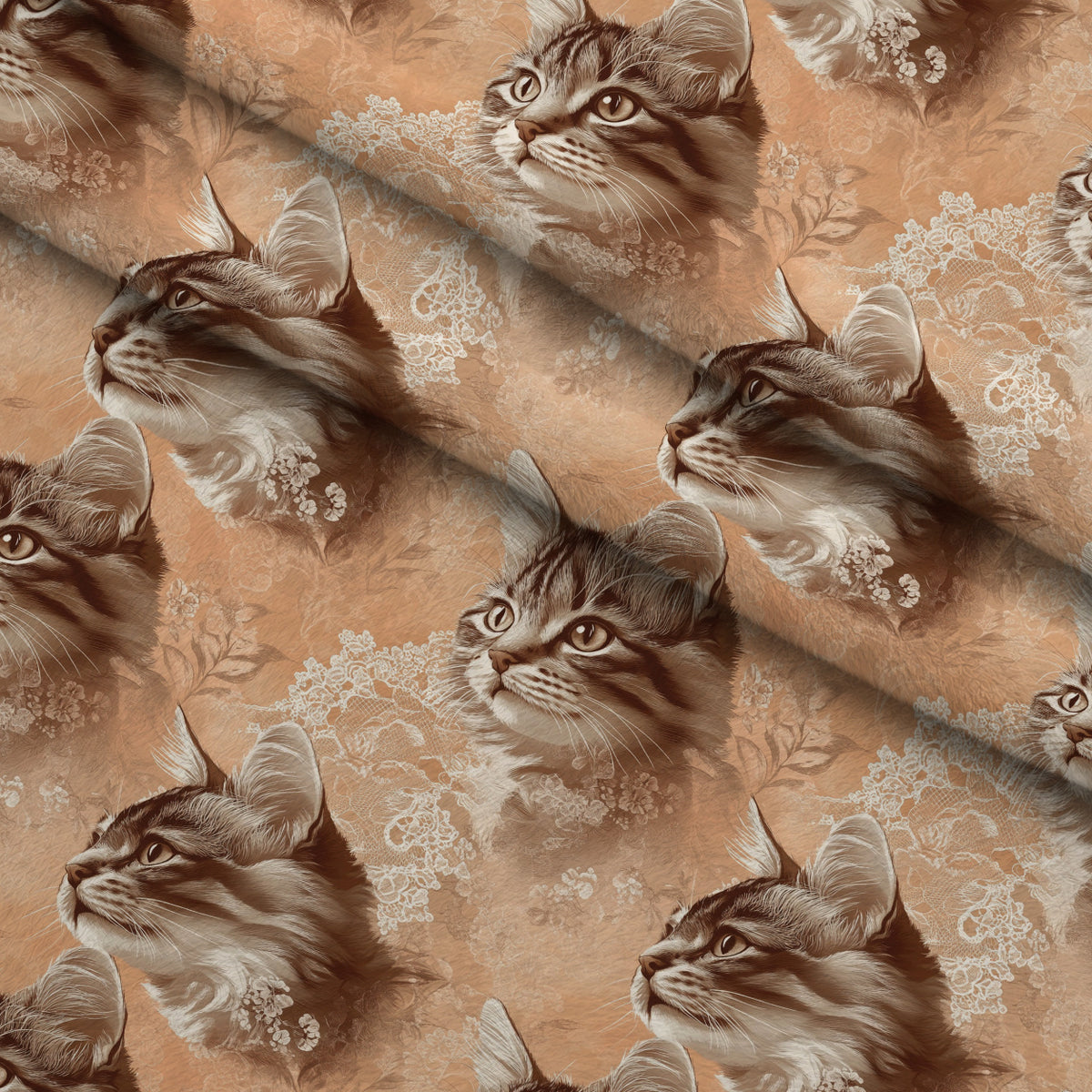 Sepia Kitten Toile Pattern 3 Minky Fabric — plush minky folded close-up preview (mv-minky-v1:lying)