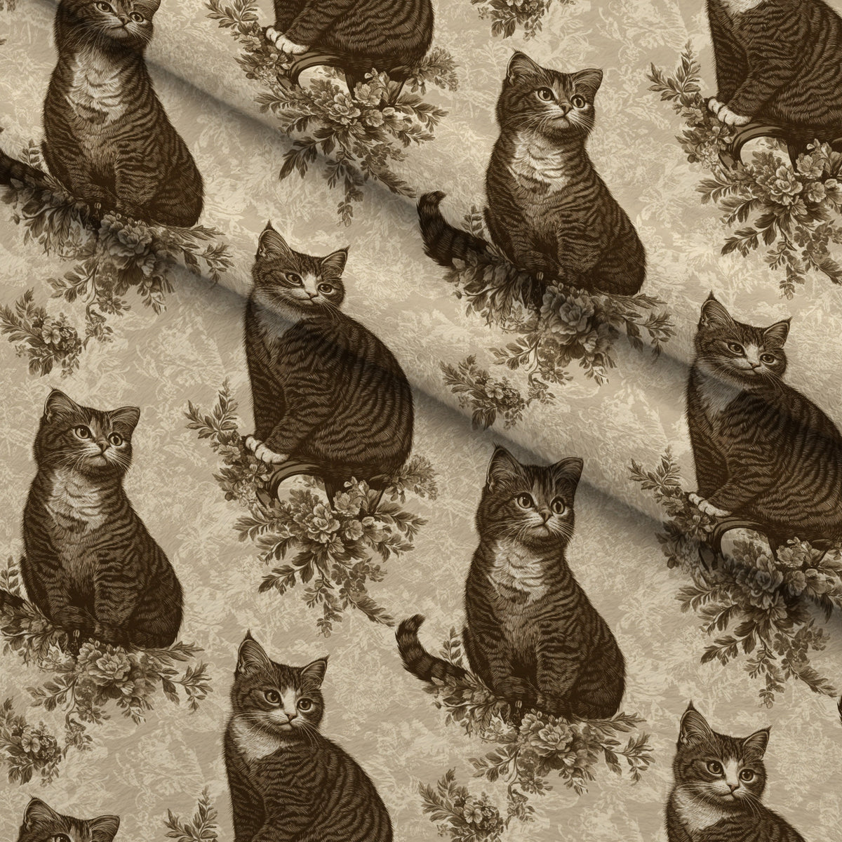 Sepia Kitten Toile Pattern 5 Minky Fabric — plush minky folded close-up preview (mv-minky-v1:lying)