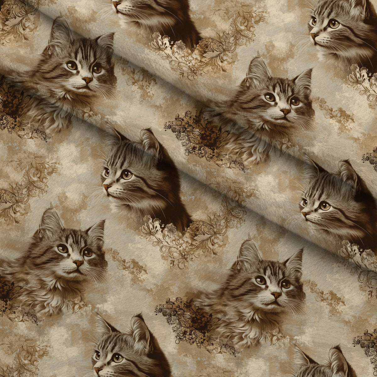 Sepia Kitten Toile Pattern 6 Minky Fabric — plush minky folded close-up preview (mv-minky-v1:lying)