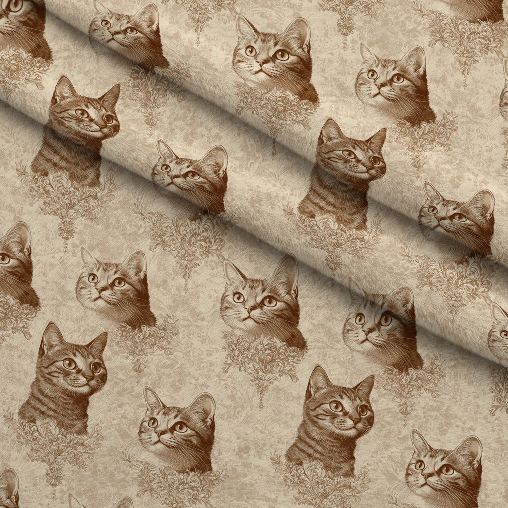 Sepia Kitten Toile Pattern 7 Minky Fabric — plush minky folded close-up preview (mv-minky-v1:lying)