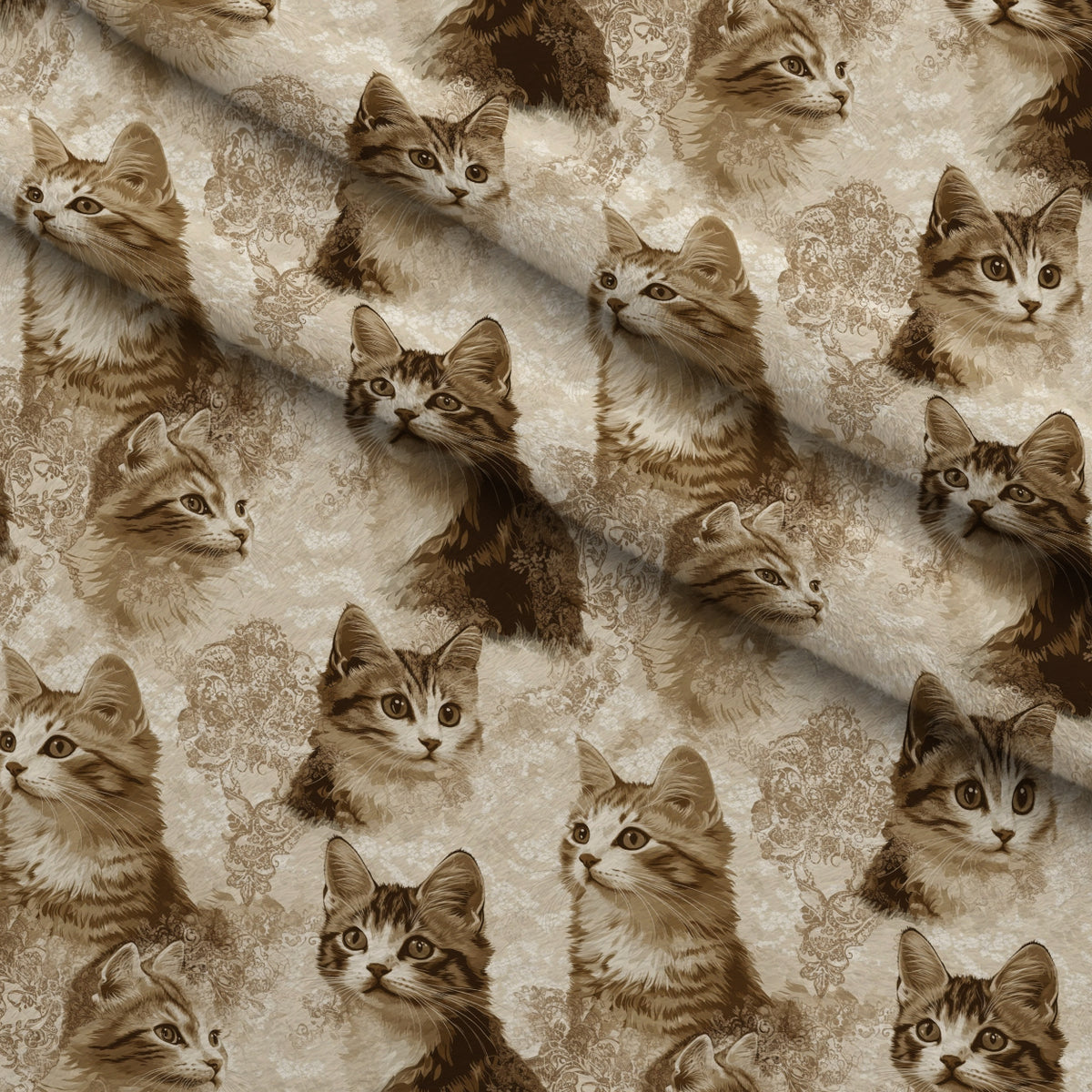 Sepia Kitten Toile Pattern 8 Minky Fabric — plush minky folded close-up preview (mv-minky-v1:lying)