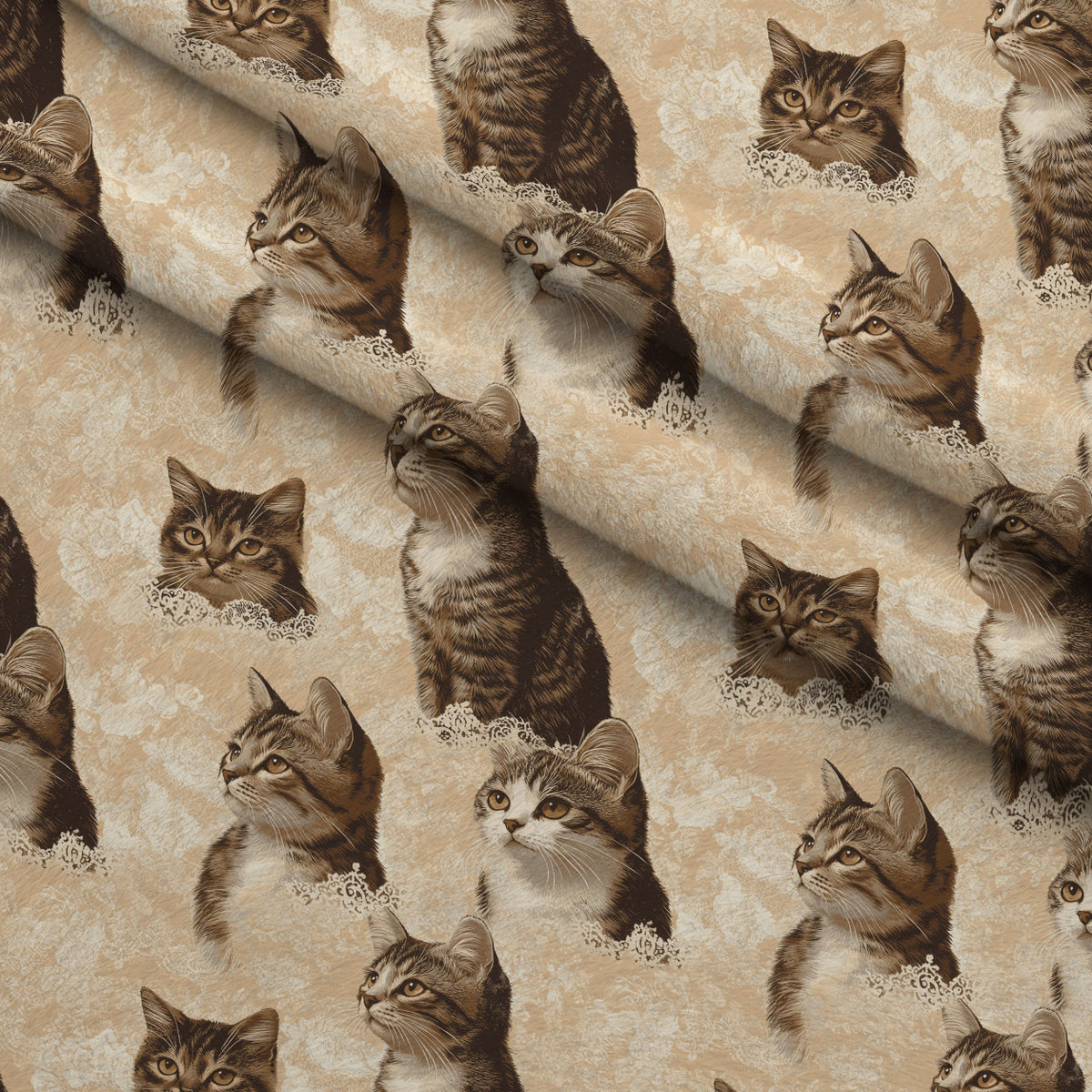 Sepia Kitten Toile Pattern 9 Minky Fabric — plush minky folded close-up preview (mv-minky-v1:lying)