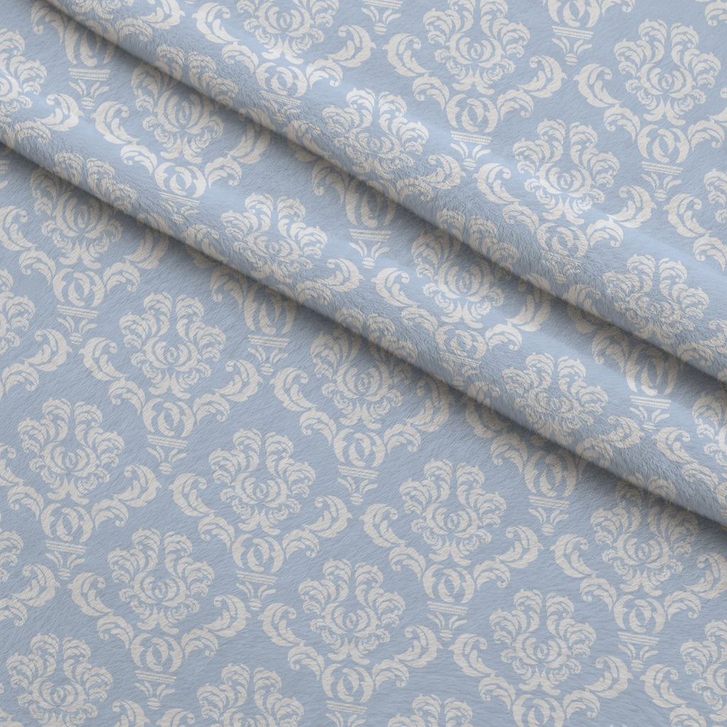 Simple Damask White on Blue Minky Fabric — plush minky folded close-up preview (mv-minky-v1:lying)