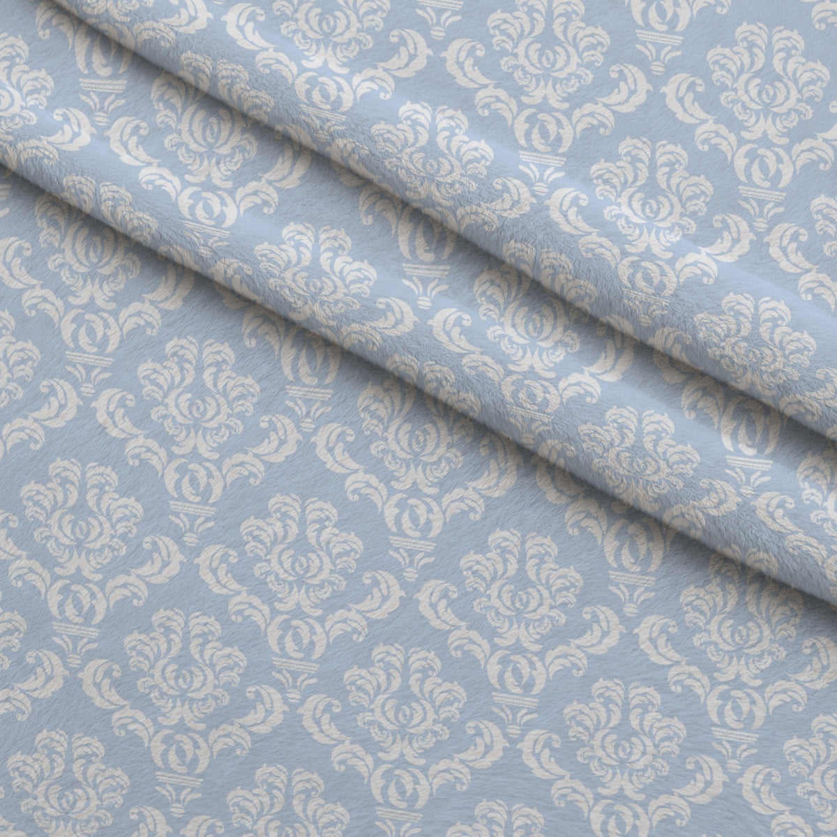 Simple Damask White on Blue Minky Fabric — plush minky folded close-up preview (mv-minky-v1:lying)