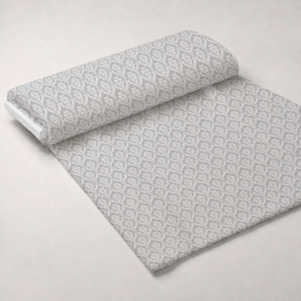 Simple Damask White on Gray Minky Fabric — plush minky unrolled bolt preview (mv-minky-v1:bolt)