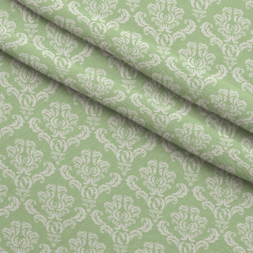 Simple Damask White on Green Minky Fabric — plush minky folded close-up preview (mv-minky-v1:lying)