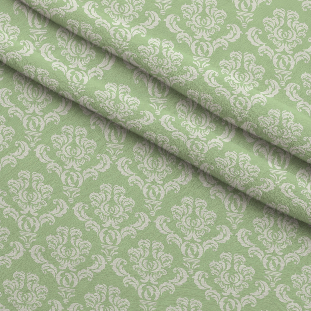 Simple Damask White on Green Minky Fabric — plush minky folded close-up preview (mv-minky-v1:lying)