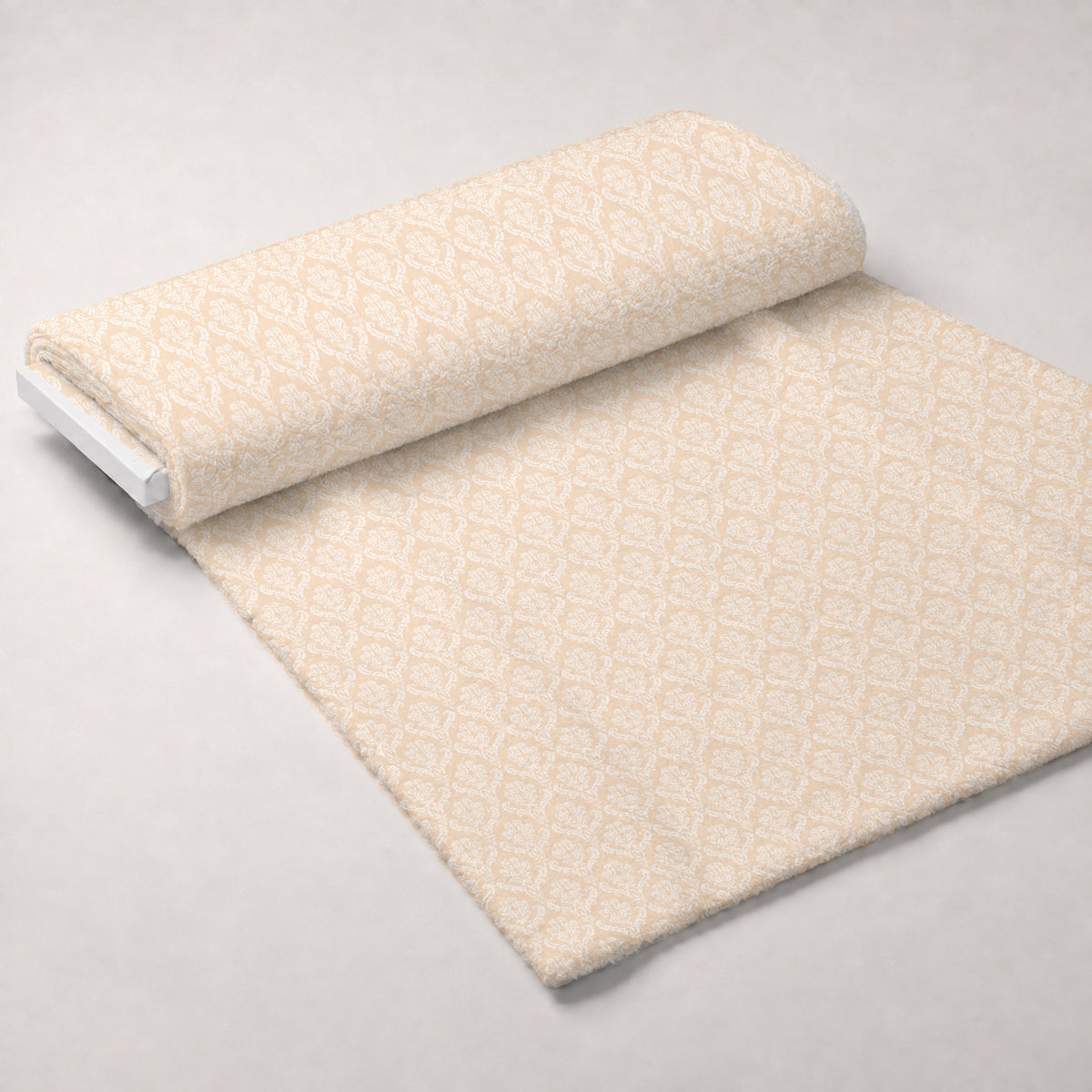 Simple Damask White on Orange Minky Fabric — plush minky unrolled bolt preview (mv-minky-v1:bolt)