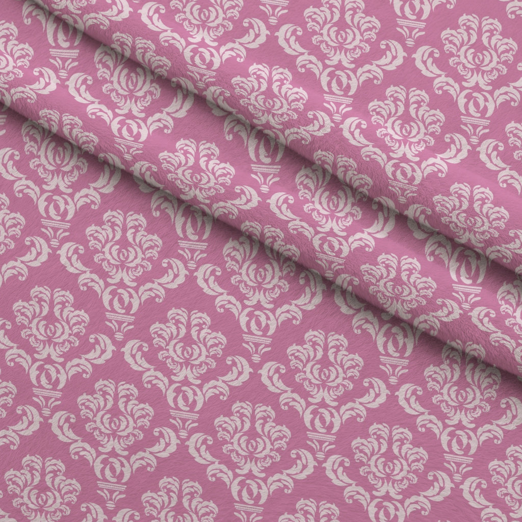 Simple Damask White on Pink Minky Fabric — plush minky folded close-up preview (mv-minky-v1:lying)