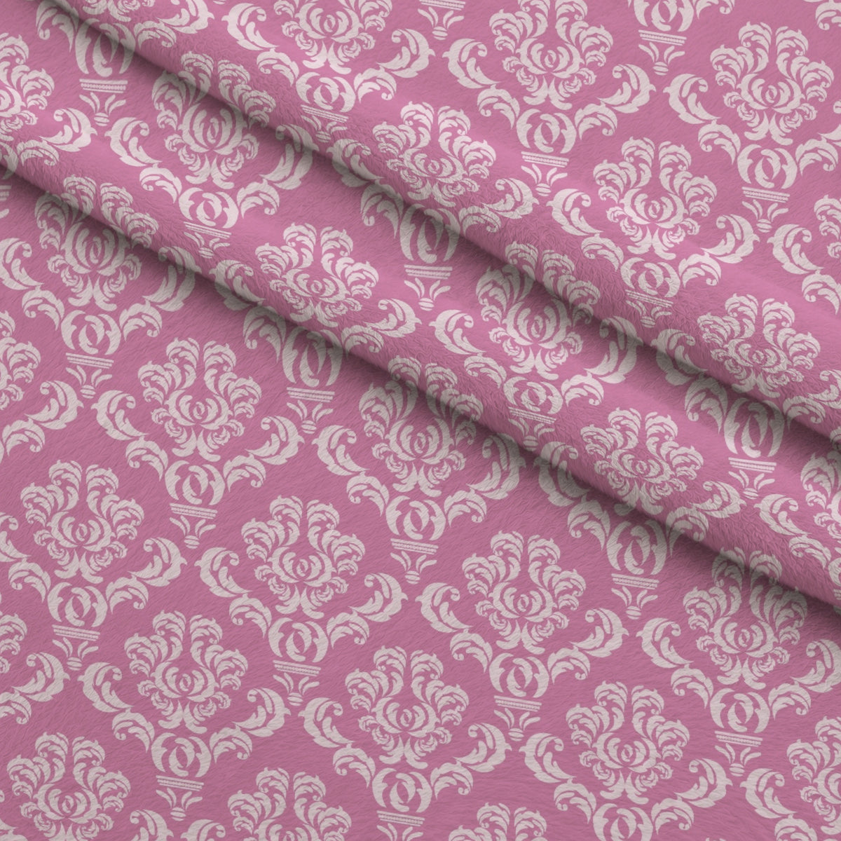 Simple Damask White on Pink Minky Fabric — plush minky folded close-up preview (mv-minky-v1:lying)