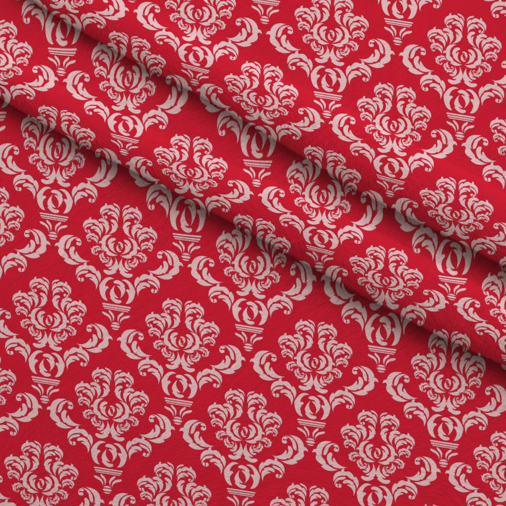 Simple Damask White on Red Minky Fabric — plush minky folded close-up preview (mv-minky-v1:lying)