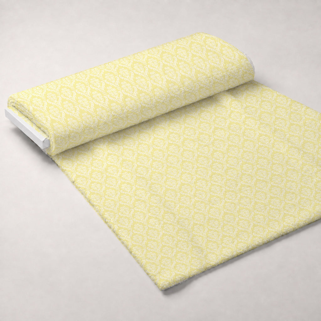 Simple Damask White on Yellow Minky Fabric — plush minky unrolled bolt preview (mv-minky-v1:bolt)