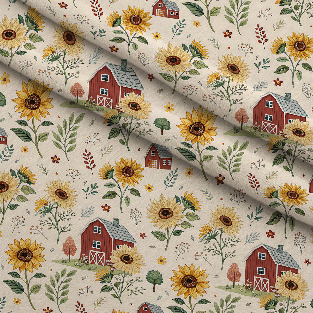 Sunflower Barn Meadow Pattern 1 Minky Fabric — plush minky folded close-up preview (mv-minky-v1:lying)