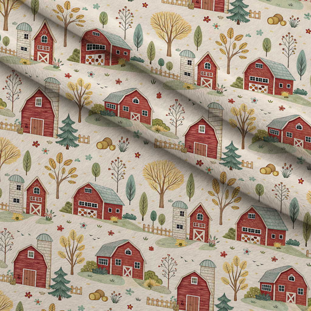 Sunflower Barn Meadow Pattern 13 Minky Fabric — plush minky folded close-up preview (mv-minky-v1:lying)
