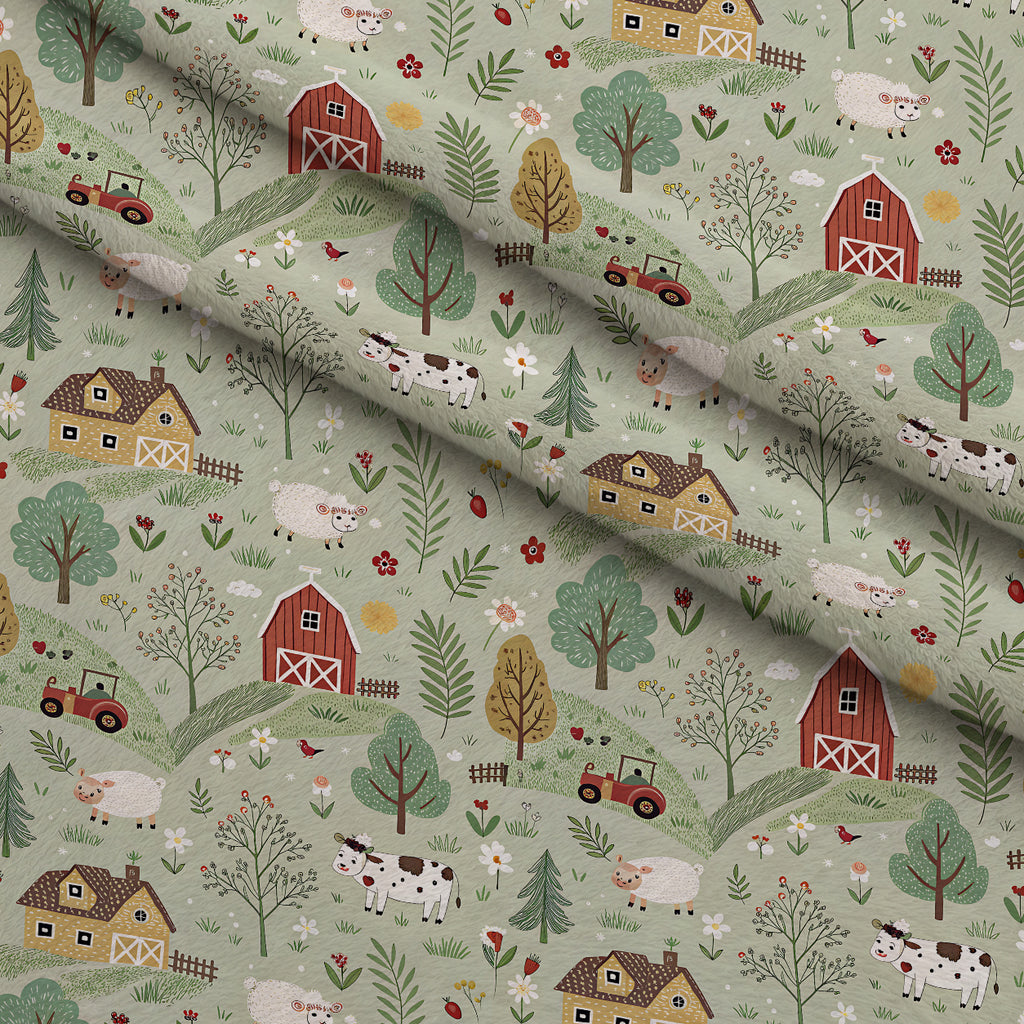 Sunflower Barn Meadow Pattern 7 Minky Fabric — plush minky folded close-up preview (mv-minky-v1:lying)