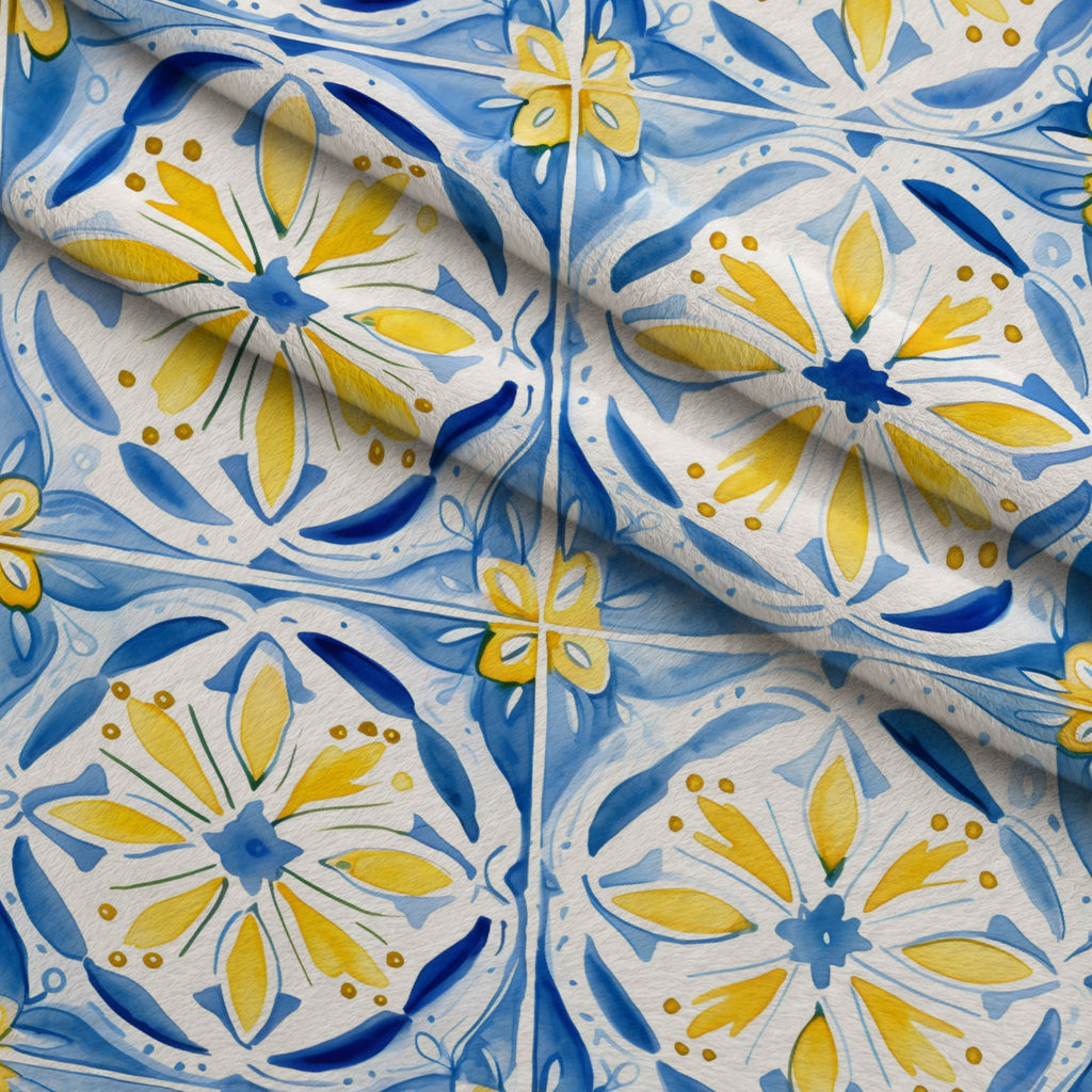 Sunlit Azulejo Pattern 19 Minky Fabric — plush minky folded close-up preview (mv-minky-v1:lying)