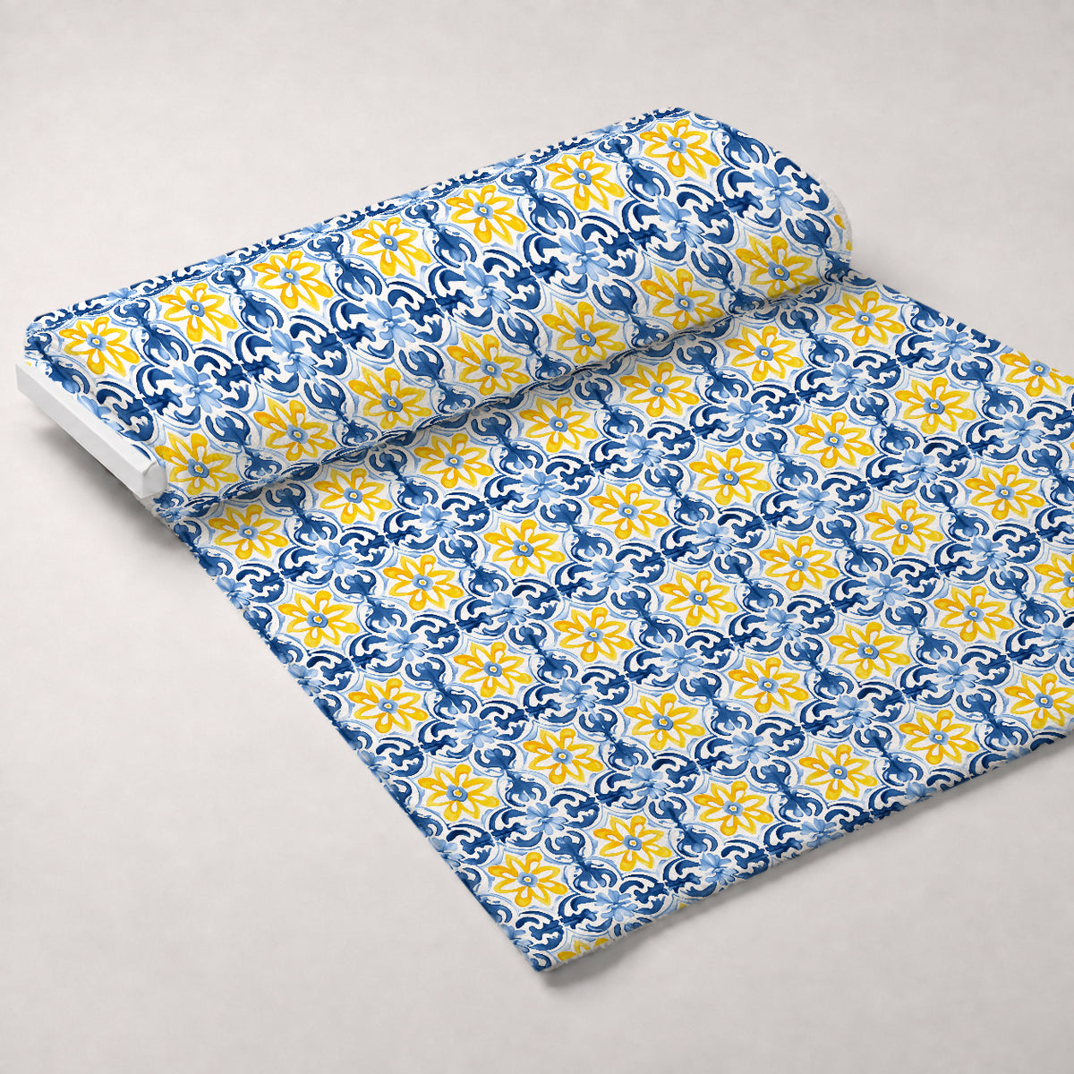 Sunlit Azulejo Pattern 37 Minky Fabric — plush minky unrolled bolt preview (mv-minky-v1:bolt)