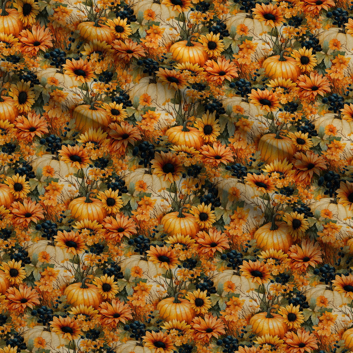 Sunlit Harvest Blooms Pattern 1 Minky Fabric — plush minky folded close-up preview (mv-minky-v1:lying)