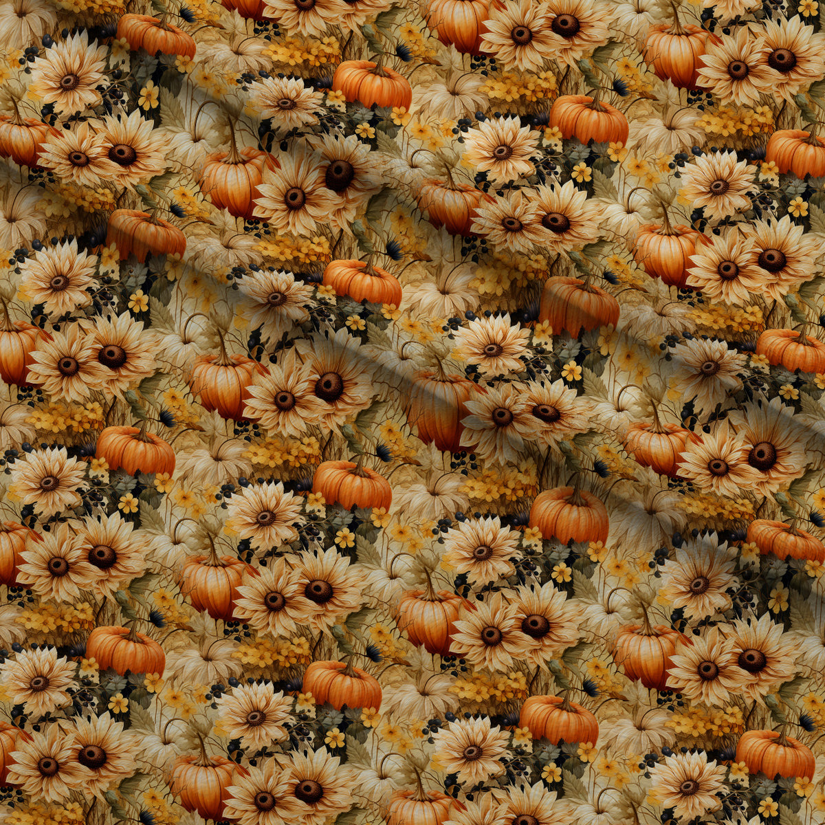 Sunlit Harvest Blooms Pattern 4 Minky Fabric — plush minky folded close-up preview (mv-minky-v1:lying)