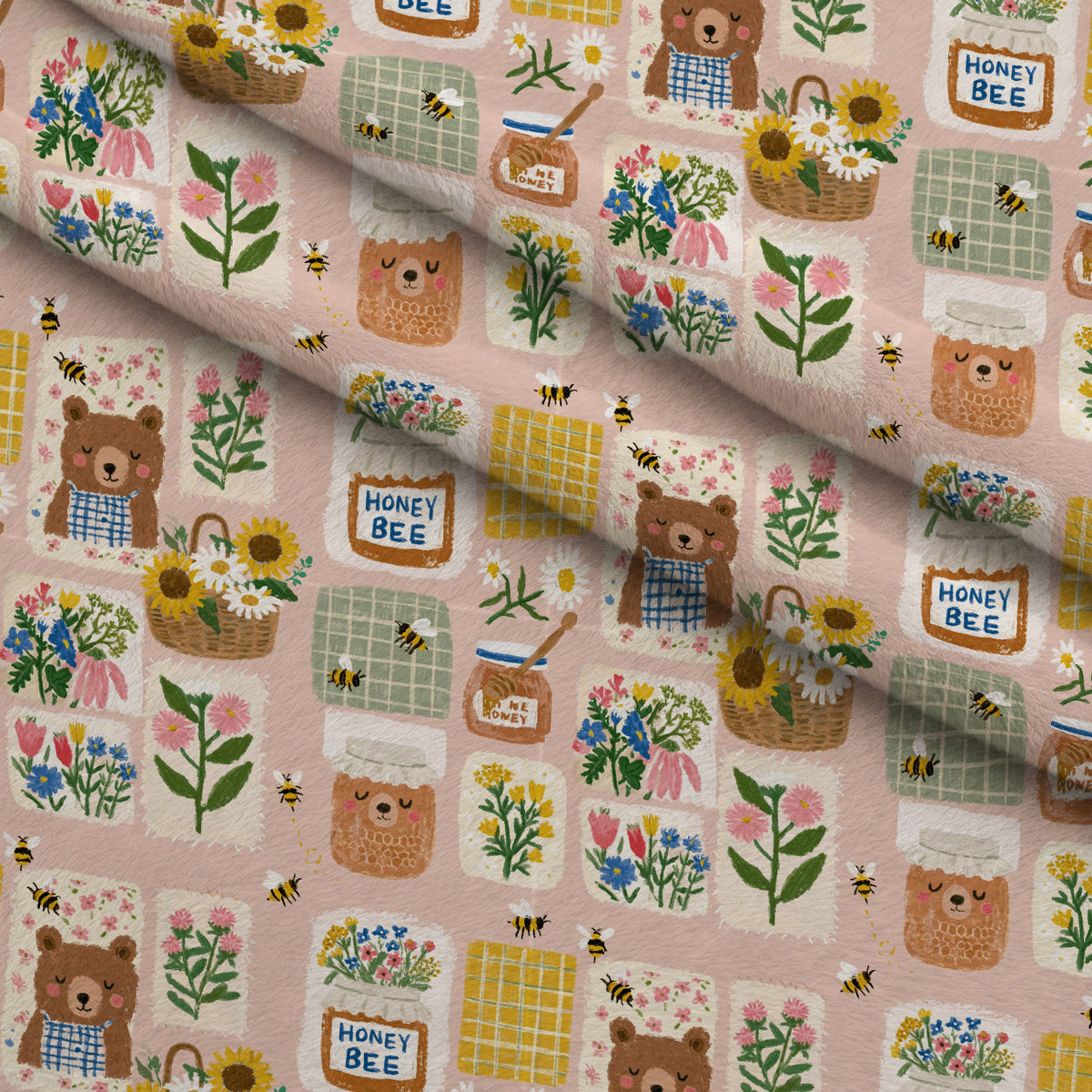 Sweet Clover Bears Pattern 1 Minky Fabric — plush minky folded close-up preview (mv-minky-v1:lying)