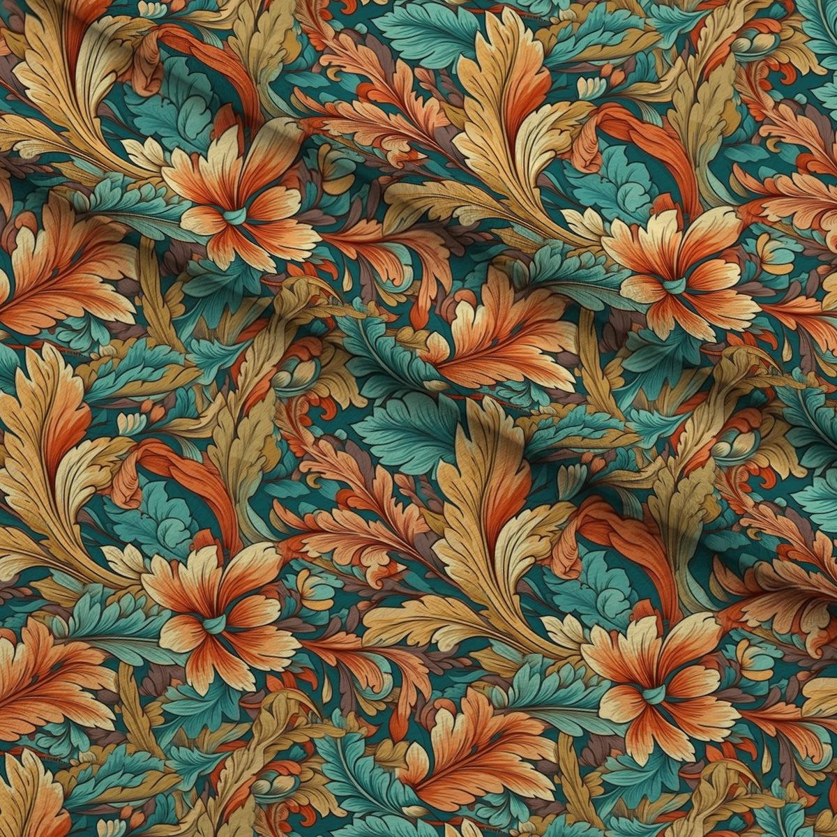 Tangerine Teal Reverie Pattern 3 Minky Fabric — plush minky folded close-up preview (mv-minky-v1:lying)