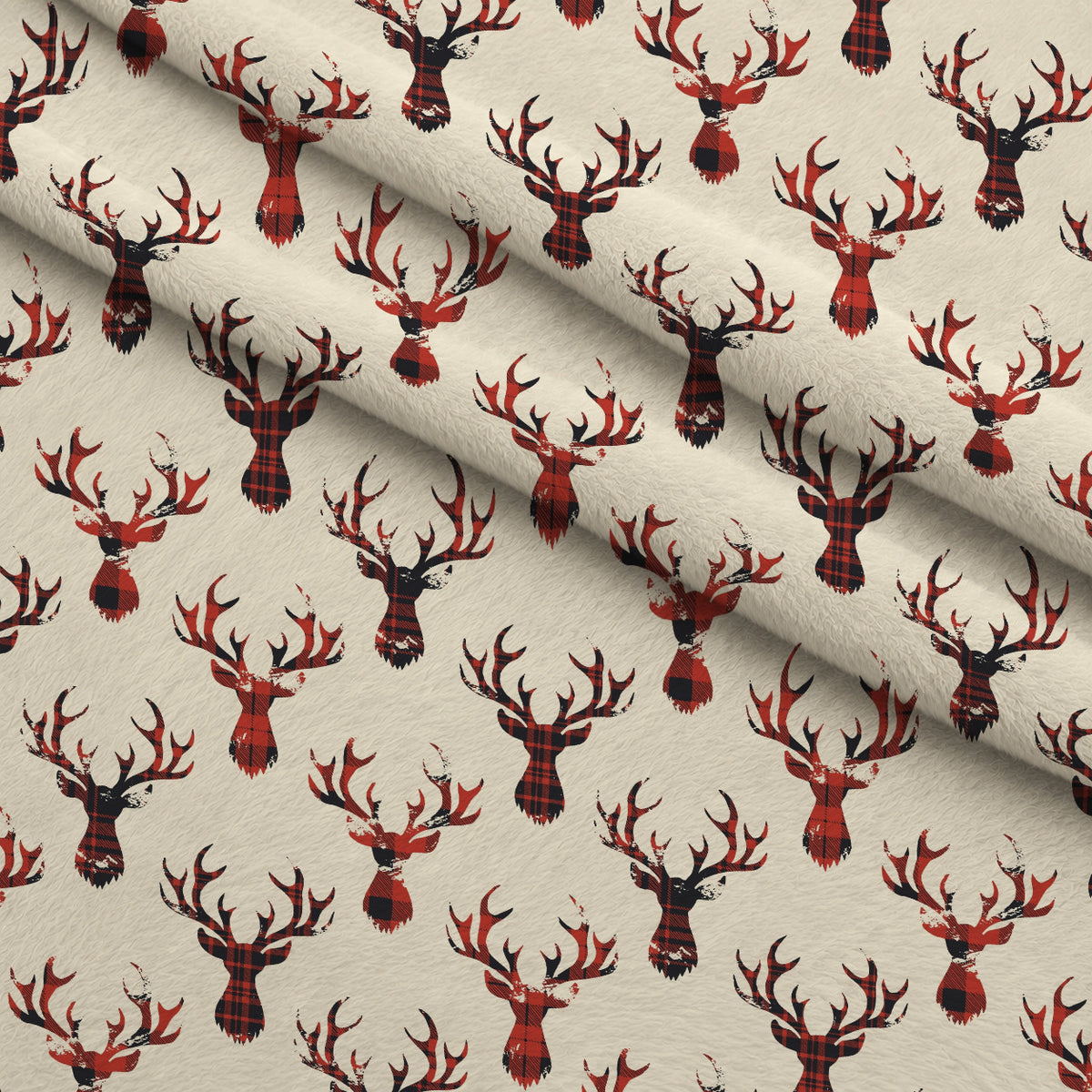 Tartan Deer Heads Pattern Minky Fabric — plush minky folded close-up preview (mv-minky-v1:lying)