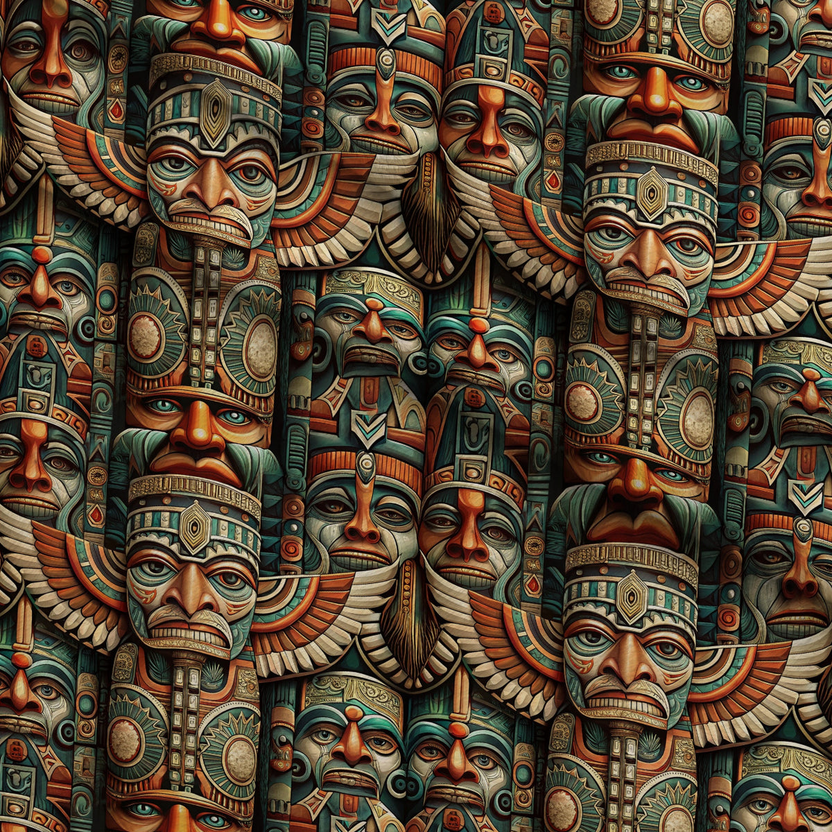 Tiki Guardians Pattern 1 Minky Fabric — plush minky folded close-up preview (mv-minky-v1:lying)