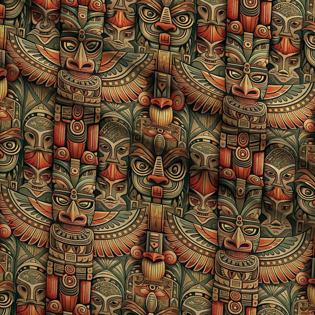 Tiki Guardians Pattern 10 Minky Fabric — plush minky folded close-up preview (mv-minky-v1:lying)